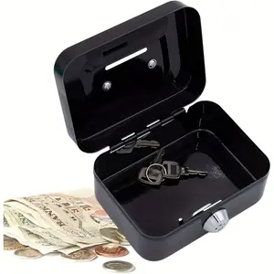 Kyodoled Medium Cash Box with Money Tray and Key Lock, Heavy-Duty Small Safe, Lockable Storage Box, Cash Organizer with Compartments