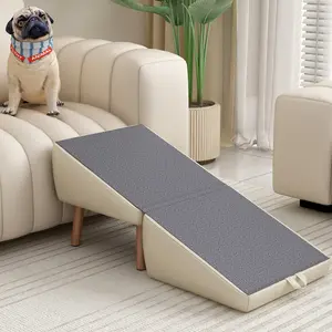 Dog Stairs for Small Dogs and Cats, Dog Ramp for Couch and Bed, Foldable 2-in-1 Wooden Pet Steps for Puppy, Split Ottoman Design (Light Grey)