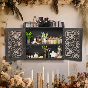 1Pc Black Floating Wooden Crystal Storage Rack, Crystal Stone Display Stand for Plants, Flowers, Toys, Aromatherapy Candles, for Hallway, Bedroom, Home, Gothic Decoration, Wall Decoration, Aesthetic Room Decoration Organiser