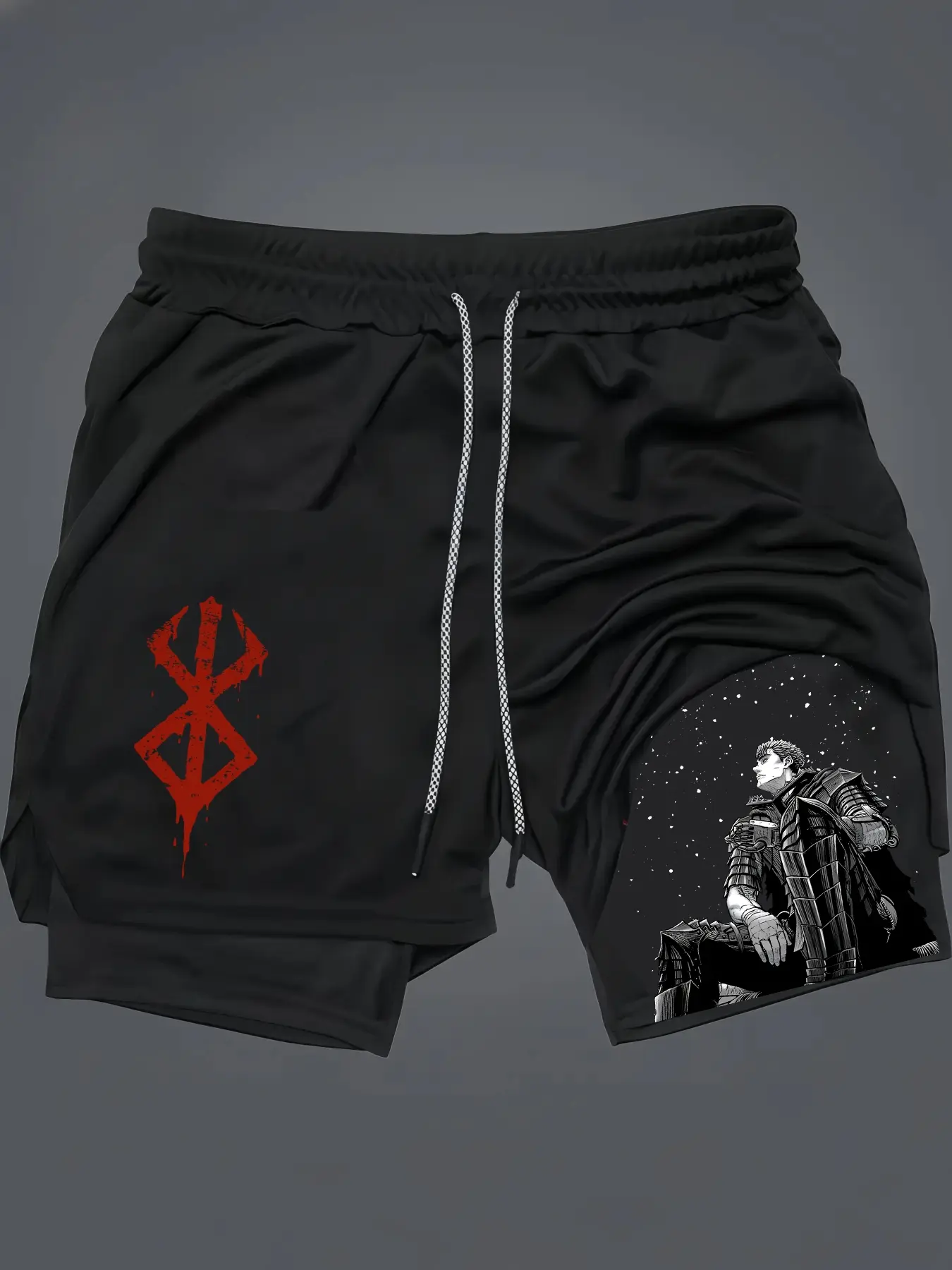 Berserk 2-In-1 Drawstring Waist Shorts, Quick-Dry Swim Trunks, Loose Fit with Pockets, Ideal for Summer & Workout, Activewear, Athleisure Street Shorts, Summer Sports Shorts, Streetwear Sports Shorts