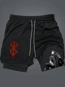 Berserk 2-In-1 Drawstring Waist Shorts, Quick-Dry Swim Trunks, Loose Fit with Pockets, Ideal for Summer & Workout, Activewear, Athleisure Street Shorts