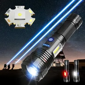 High Power Flashlight, 1 Count Rechargeable Zoomable Flashlight, Ultra-bright Torch Light with Side Light for Outdoor Fishing, Patrol, Camping Mountaineering Trip