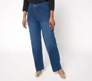 Denim & Co. Petite Indigo Easy Stretch Straight Leg Trouser Jean