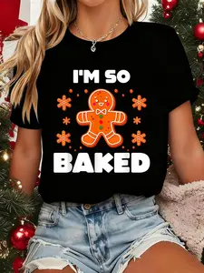 100% Cotton Unisex Graphic T-Shirt Funny Baked Gingerbread Man Costume Christmas Cookie T-Shirt, Graphic Tees Women