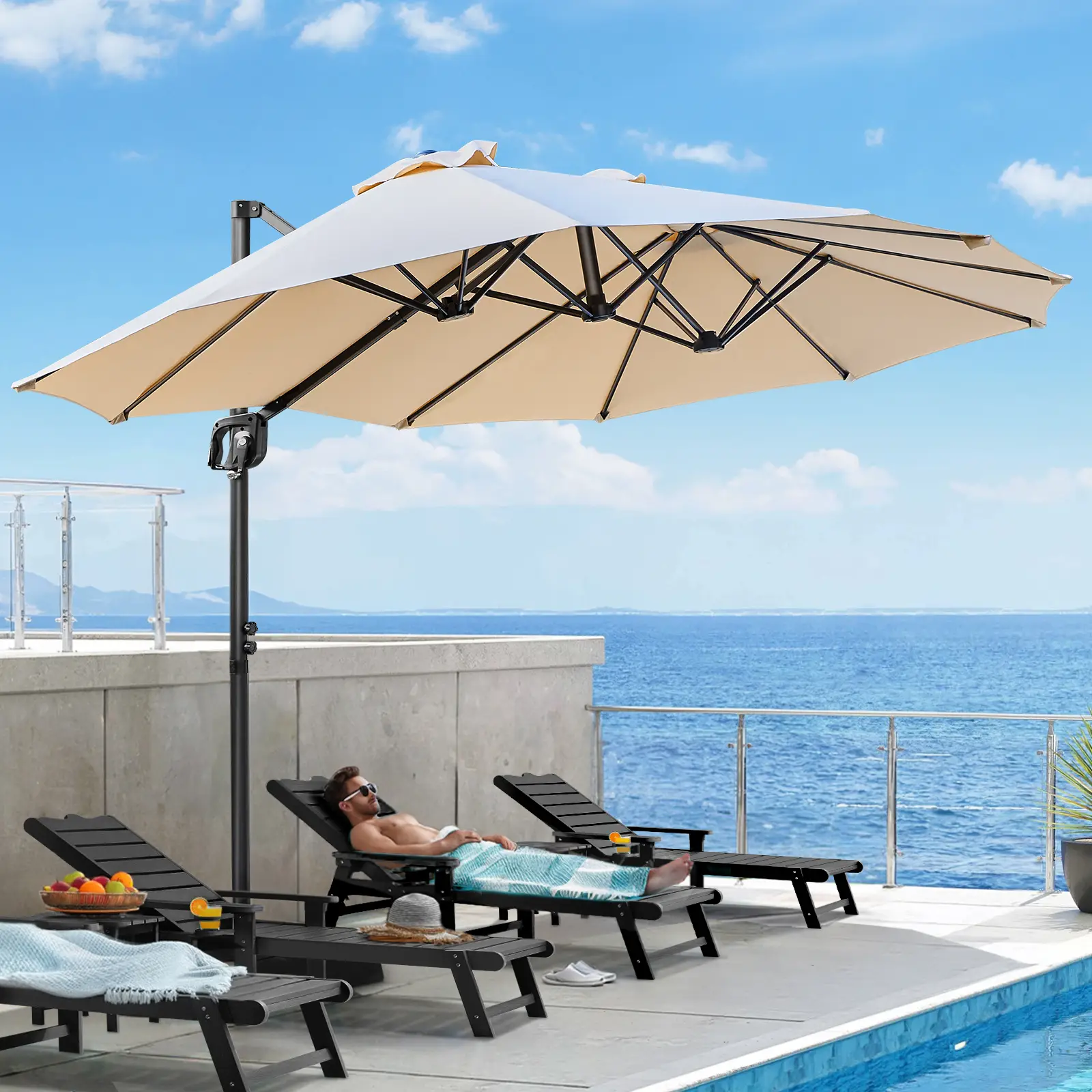 【Adjustable Tilt & Double-Sided】ONBRILL 13/10FT Cantilever Patio Umbrella with Base Included, Heavy Duty Large Outdoor Umbrella Offset for Pool, Patio