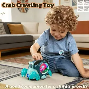 Electric Inductive Crawling Cute Crab Toy, Sound Light Music Play Educational Toy, Crawl Learning System, Christmas Birthday Gift, Crawling Musical Crab