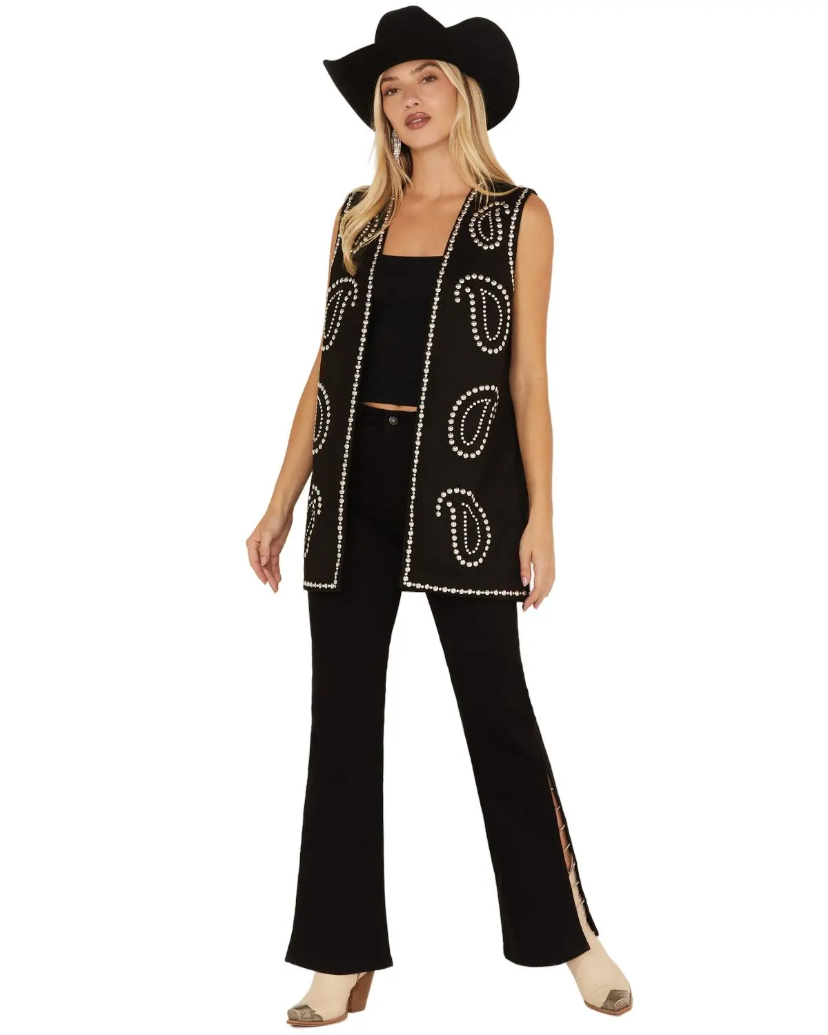 Fornia Women's Women'S Paisley Studded Longline Vest - Stud-Psl-Bl