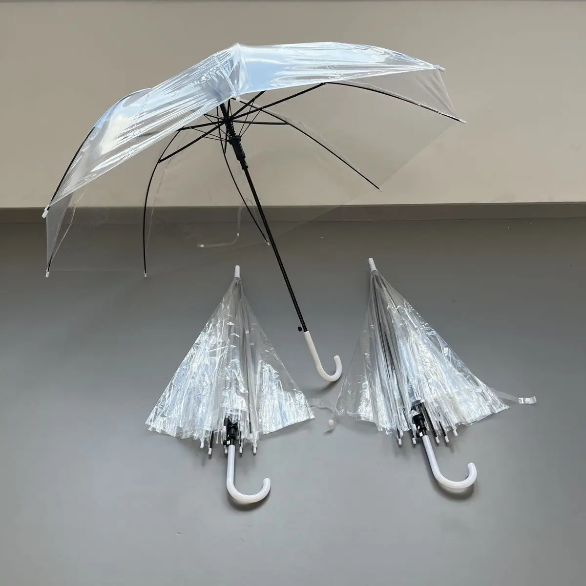 Umbrella Transparent Disposable Manual Plastic Small White Umbrella 8-Bone Printed White Logo Long Handle Umbrella Transparent Umbrella