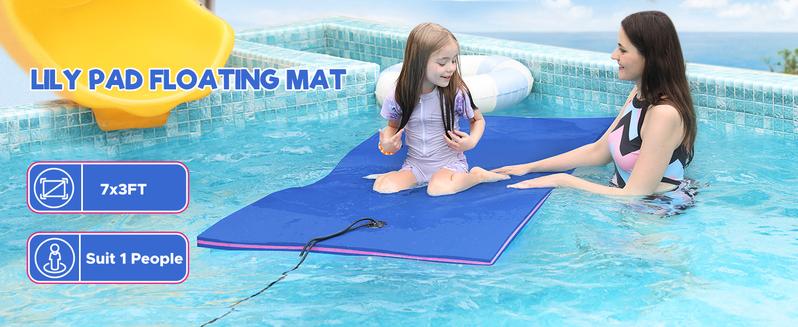 WARMOUNTS Lily Pad Floating Mat, 7/8/9/13/15.5 FT Floating Mat, 3-Layer Tear-Resistant XPE Foam Floating Water Mat with 16.4' Elastic Bungee Tethers for Lake, Pool, River, Ocean, Boat, Beach
