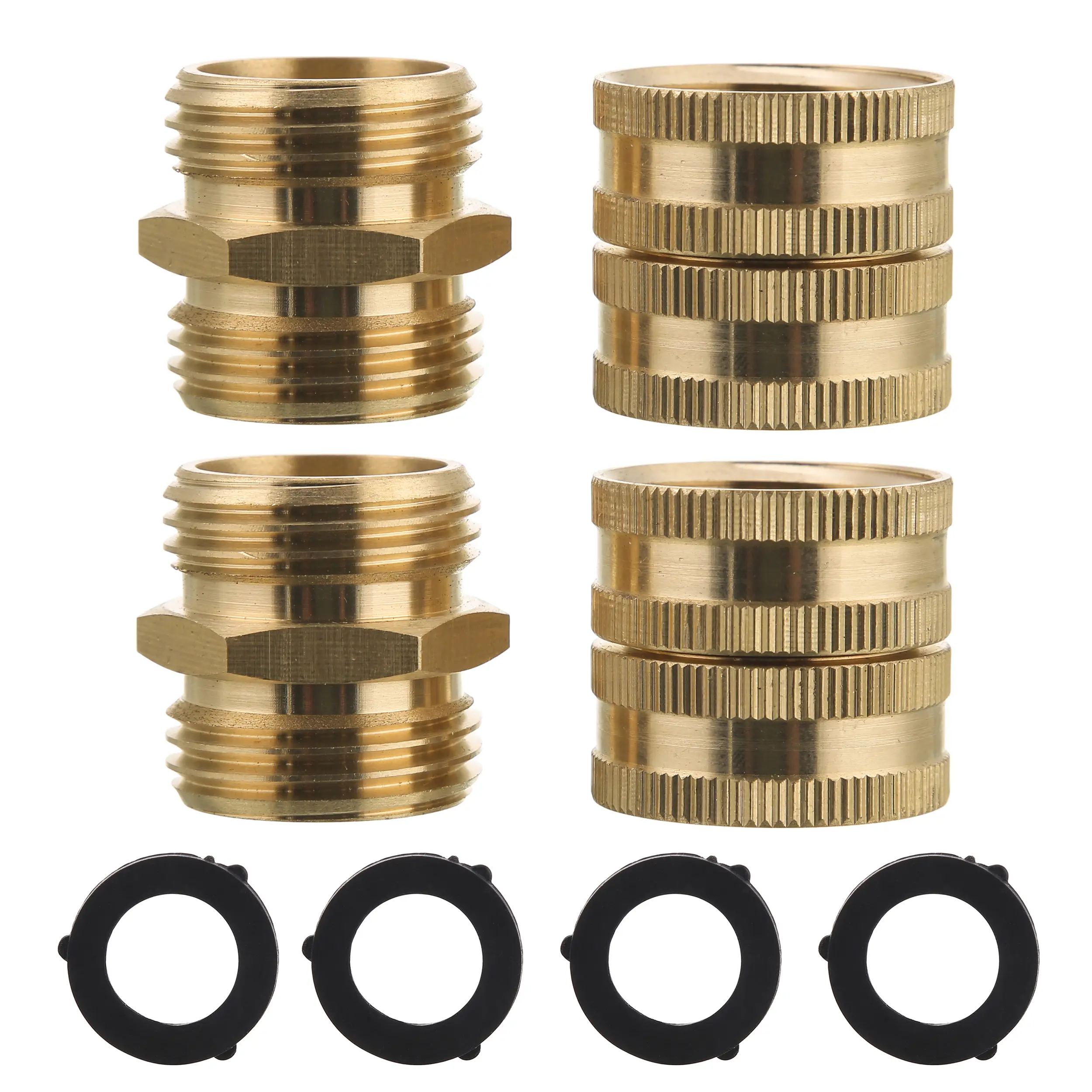 M MINGLE Garden Hose Connectors, 4-Pack 3/4 in Brass Adapter Set with Extra Washers, Male-to-Male & Female-to-Female Fittings, Gifting-Ready (DealsForYouDays)