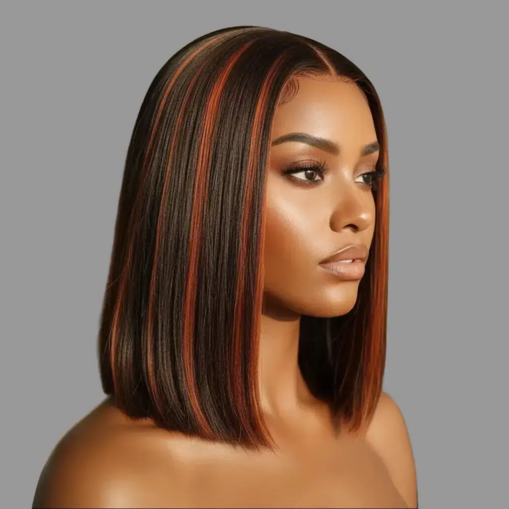 13X4 P4/350 Hightlight Short Bob Wig Ginger Orange Brown Bob Wig 350# Colored HD Lace Front Wig 100% Brazilian Real Human Hair Wigs For Women Super Double Drawn Bone Straight Lace Frontal Wig 180 Density Pre Plucked Highlight Bob Wig Lace Closure Wigs