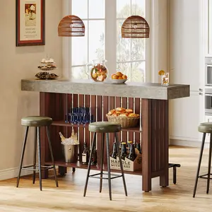 LITTLE TREE 63-Inch Large Home Bar Unit, 2-Tier Mini Bar Table Height Pub Table with Footrest, Modern Coffee Bar Cabinet for Home Kitchen, Bistro, Dining Room, Living Room