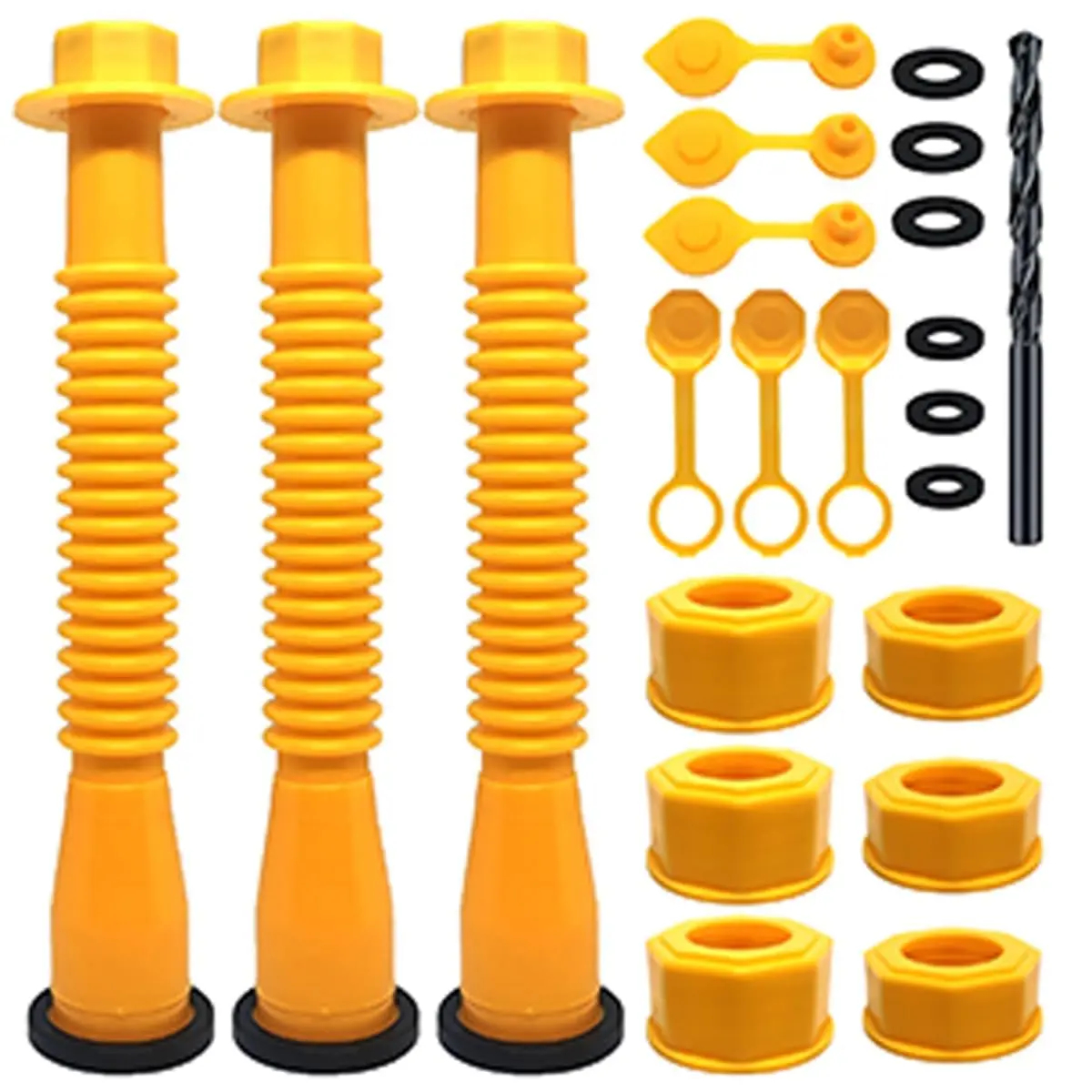 Pre-Gasketed Gas Can Spout Replacement Kit Set, Easy Install Spout Parts Nozzle for 1/2/5/10 Gal Gas Cans, 3 Yellow Ready-to-Use Convenient Accessories