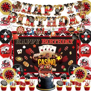 32-Piece Casino Night Theme Birthday Party Decoration Set, Includes Casino Banner, Garlands, Cake Topper, Balloons, Backdrop perfect for Casino Party