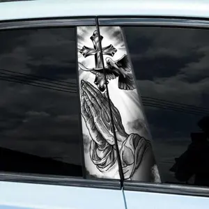 B-Pillar Essential 2-Pack Christian Cross Car Stickers - Waterproof Vinyl, Scratch Cover & Sun Protection