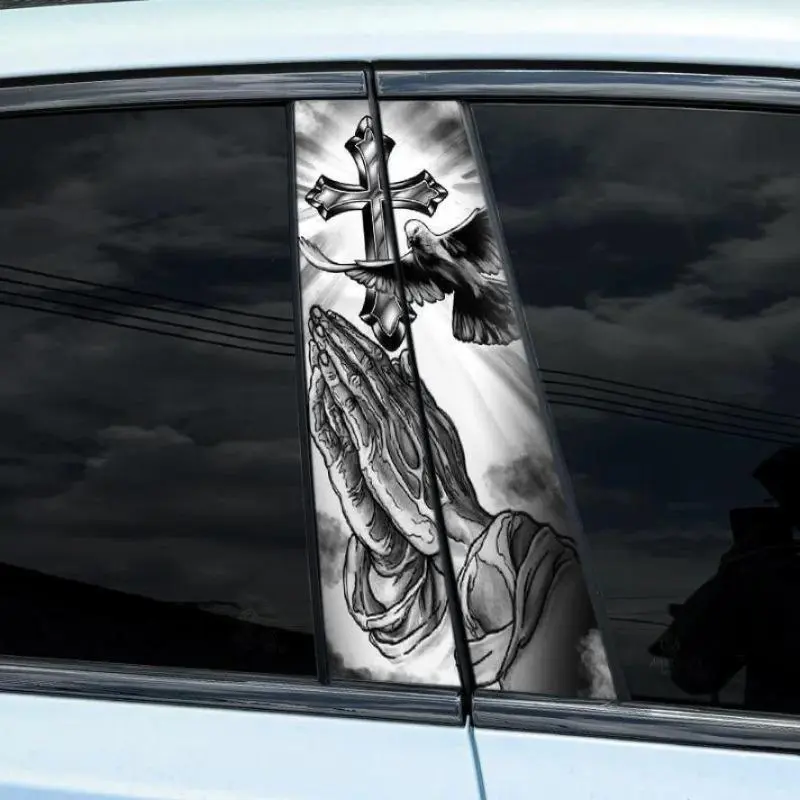 Christian Cross Car Decals, 2-Pack Adhesive Vinyl Stickers for B-Pillar Decoration, Waterproof & Scratch-Resistant Car Accessories, Automobile Decals