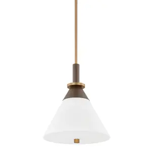 Staton Large Pendant Light with White Opal Matte Glass and Bronze Patina Brass Accents