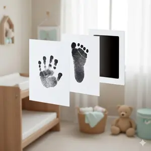 Eco-Friendly Washable Baby Hand & Foot Print Kit - Quick Dry, Long Lasting Memory Preservation. Custom Frame, Non-Toxic Ink, Fade Proof. Perfect Newborn Gift for Birth, 100 Days, Kindergarten Keepsake Album. Complete Handprint Footprint Set with Frame.