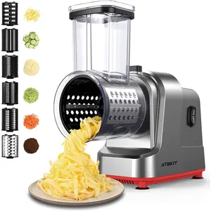 Electric Cheese Grater, Salad Maker With 6 Different Shapes of Blades, 250W Electric Slicer Shredder for Cheeses, Fruits, Vegetables