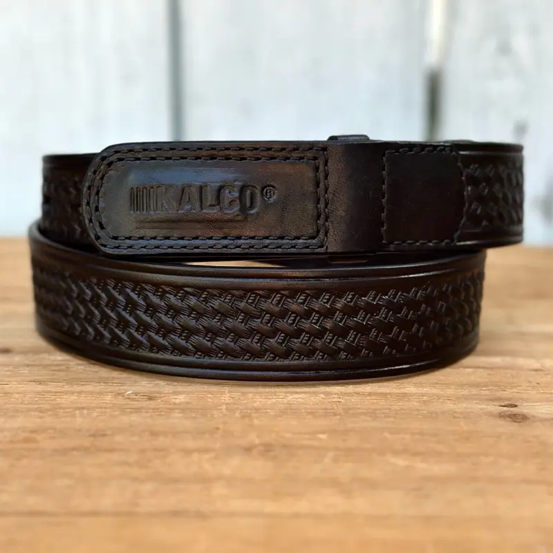 Black Scratch-Free Leather Belt with Basketweave Design Made in Mexico