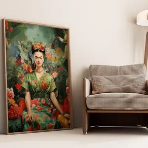 Green Frida Print | Botanical Frida Kahlo Painting, Frida Kahlo Poster , Home Decor | Gallery Wall Art