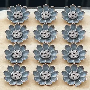 20pcs Mini 6-Hole Incense Holder with Lotus Burner - Zinc Alloy Miniature Incense Holder Base Compatible for Zen Meditation, Tea Ceremony, / Chinese Style Altar - for Lotus Sticks (No Scent Included) - Home Temple Decor, Tabletop Offering