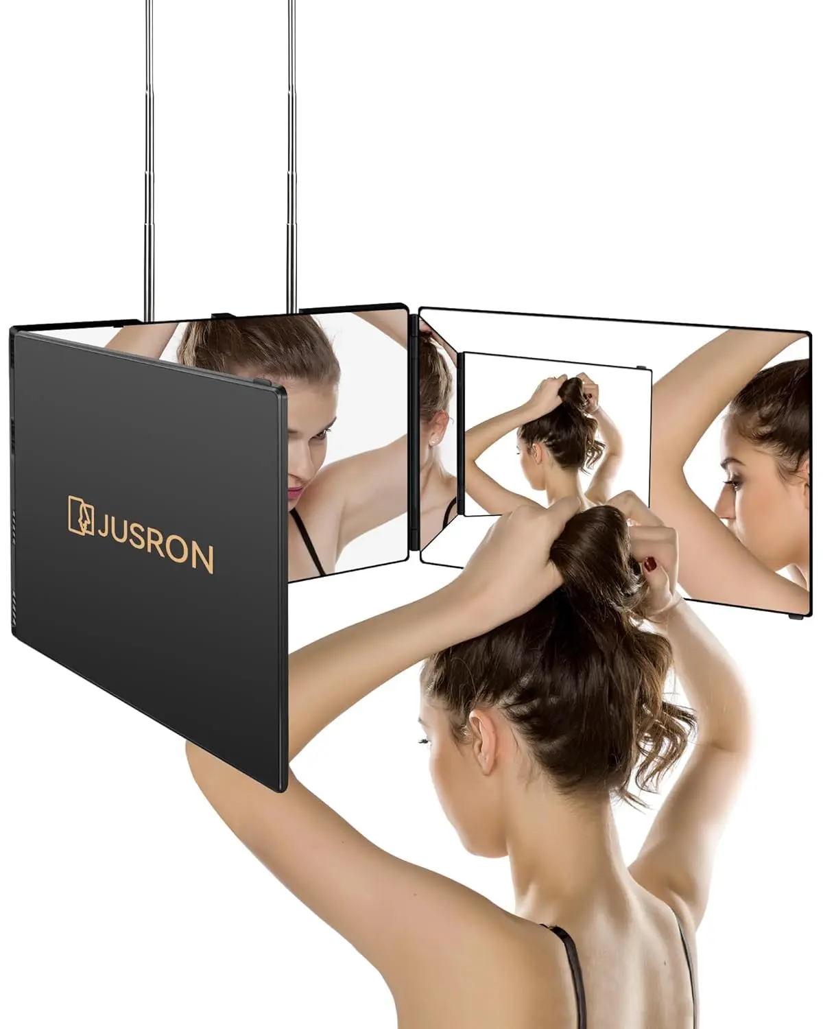JUSRON 360 Viewing Angle Self Hair Cutting Mirror, Clear Anti-Fog HD Glass (Without LED)