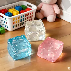 7cm & 5cm transparent cheese block squeeze toys, stress-relieving toys, soft to the touch.