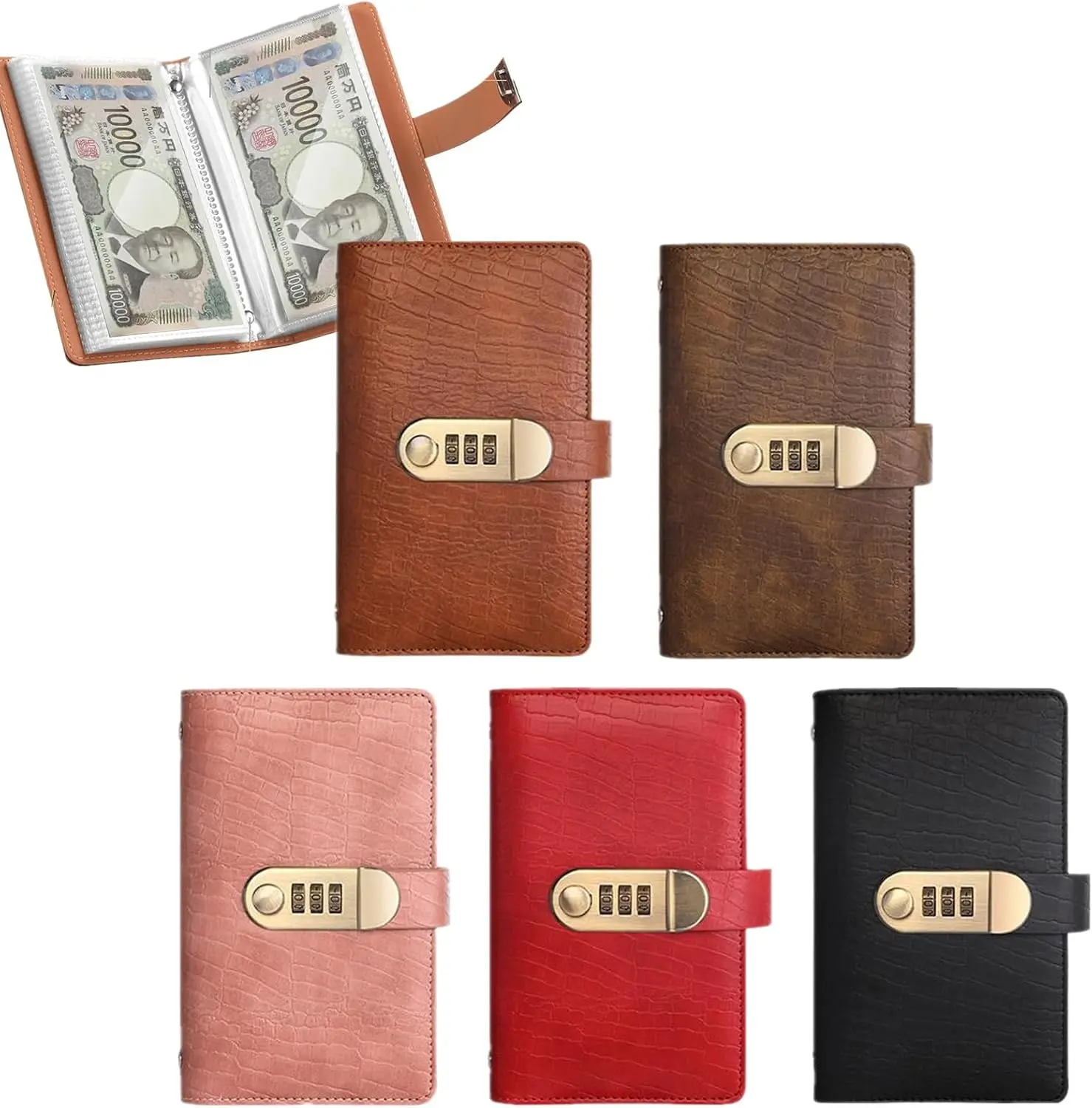 A6 Lock Secure Password Combination Knob Wallet with Metal Buckle - Portable Money Tracker Cash Storage Case, for Students & Travel Use (Multiple Colors)