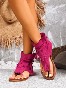 Women's Fashion Flat Roman Sandals, Open Toe, Buckle Strap, Low Heel, PU Leather, Rubber Sole, Casual Summer Shoes, Fashionable Sandals