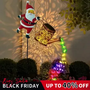 Christmas Solar Kettle Lights Garden Lawn Decorative Santa Kettle Ground Lamp LED Night Lights Outdoor Garden Decor with Colorful Strings Eco-Friendly