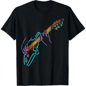 Colorful Bass Guitarist Hands Rock and Roll Guitar Player Men Women Unisex T-Shirt for Music Lovers Fans with Unique Design