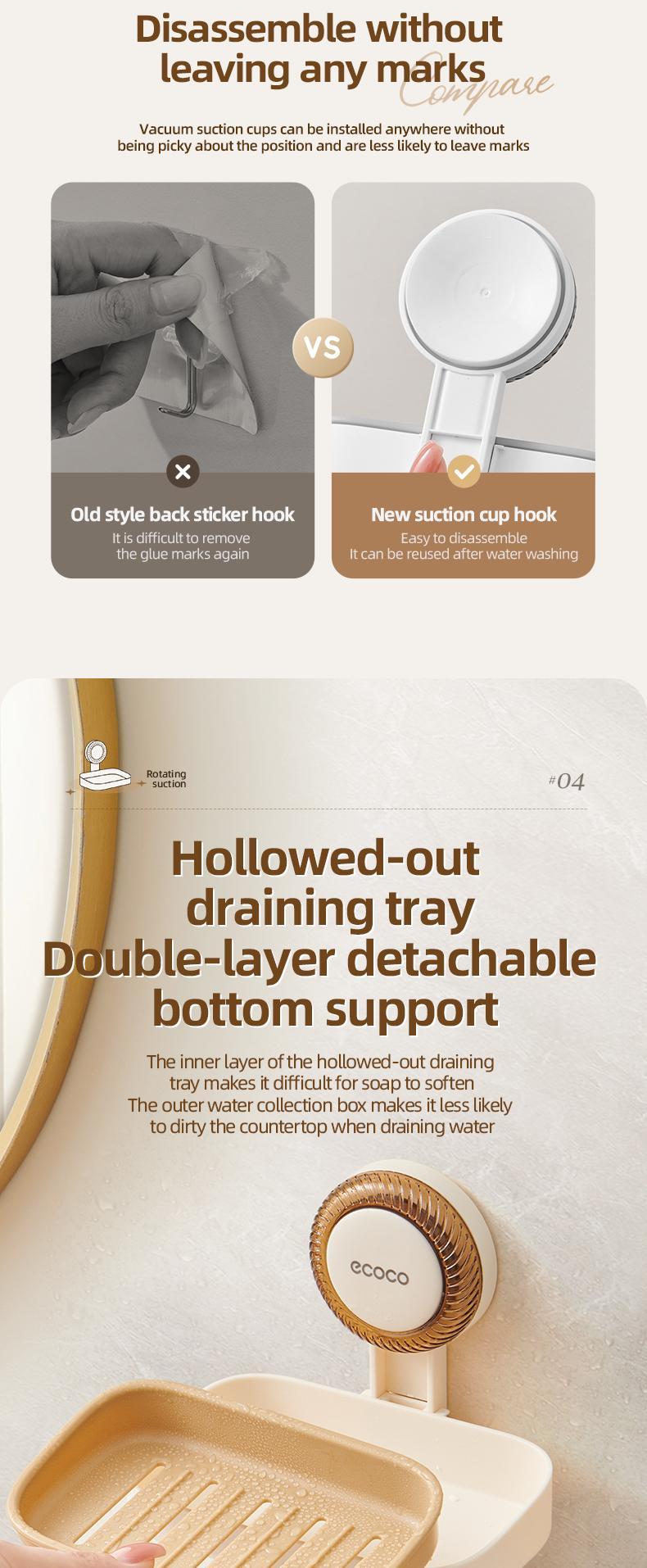 RENEMOS Powerful Suction Soap Holder - Ultra Strong Vacuum Suction Cup Soap Dish - Anti-Rust Soap Case with Dual Hook Design - Reusable & No Tools Needed - High Weight Capacity for Bar Soap, Sponge & Scrubber