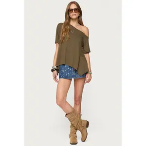 Studded Grommet Denim Mini Skort Studded Grommet Denim Mini Skort