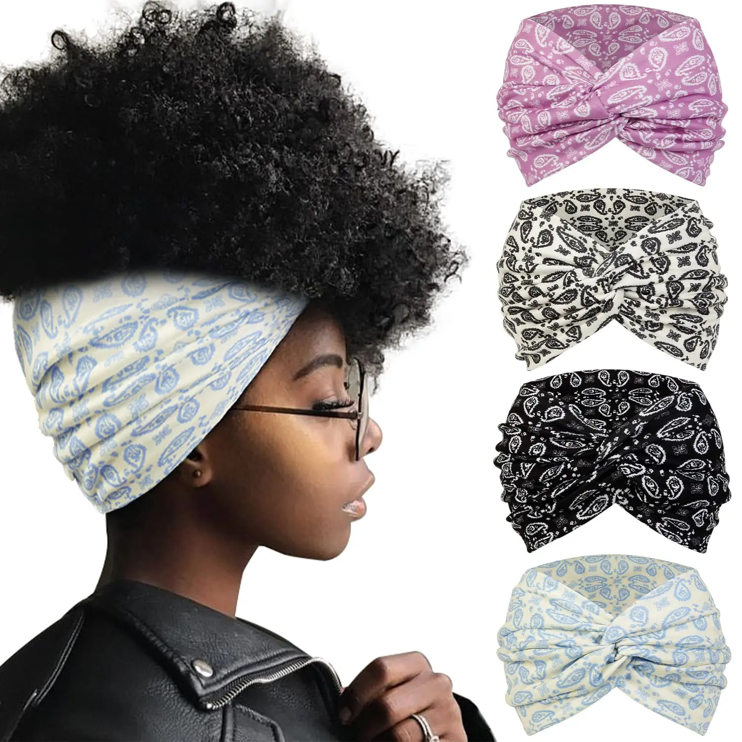 7 Inches Extra Wide Headbands for Women, 4 Packs Boho Large Turban  Bands Womens Fashion Bandana Headband  Workout Yoga Hairband  Knotted Headwraps
