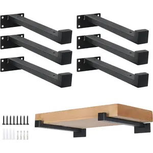 6 count Floating Shelves Brackets Heavy Duty Wooden Shelf Brackets 10inch Decorative Wall Shelf Brackets & Supports with Lip (Black) 10"