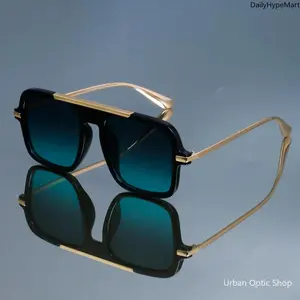 Unisex Retro Rectangular Square Sunglasses, Metal Frame with Gold Accents, Trendy Casual Daily Fashion Eyewear, Women's Accessory, Trendy Sunglasses