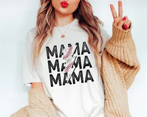 Baseball Mama Adult T-shirt - Soft Unisex Tee with Distressed Mama Design & Baseball Stitching for Game Day Practice or Casual Wear - Top