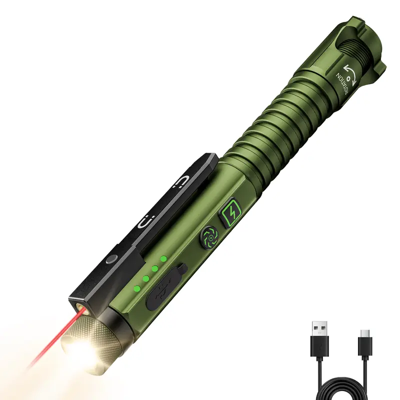 TUOWEE LB3 Compact Rechargeable Adjustable Tactical Handheld Flashlight - 800 Lumen LED, USB-C Rechargeable, Magnetic Clip & Base, 11 Modes, Glass Breaker, Bottle Opener, Tools & Gadgets, Cool Gadgets for Adults, Work Accessories, Home Emergency Use