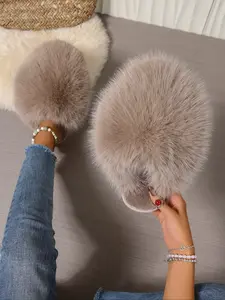 New Trendy Plush Fur Slippers, Valentine's Day Gift for Girls, Super Cute Fashion Warm Home Shoes, Fuzzy Warm Slippers, Anti-Slip Thick Sole Cotton Slippers