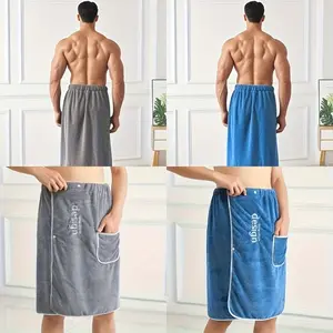 1pc Men's Coral Fleece Wearable Bath Towel & Spa Wrap - Soft Absorbent Shower Skirt Suitable for Sauna, Bathing, Swimming, Post-Shower Warmth, Pocketed for Bathroom