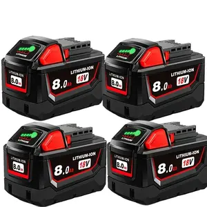 4 Pack 8.0Ah M18 HIGH OUTPUT Battery Replacement for Milwaukee M18 Battery, Replacement for Milwaukee M18 18V XC Lithium Battery 48-11-1852 48-11-1850 48-11-1862 48-11-1812 48-11-1860 Cordless Power Tools