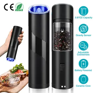 Electric Salt And Pepper Grinder Automatic Gravity Sensor Battery Powered Salt Mill LED Indicator Adjustable Coarseness One Hand Easy Operation