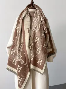 Women's H Letter Fashion Boho Style Scarf, Thickened Long Neck Warmer Shawl, Autumn Winter Outdoor Travel Dating Decoration Accessory