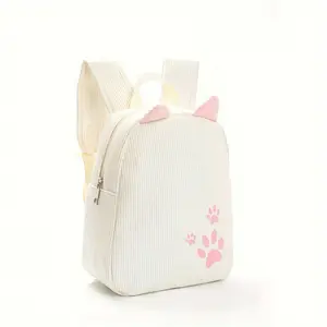 1pc of Corduroy Cute Lightweight Backpack with Kawaii Cat Paw Print Design, Suitable for School, Travel, Outings, and Daily Commute. Ideal as a Holiday Gift or Student Backpack