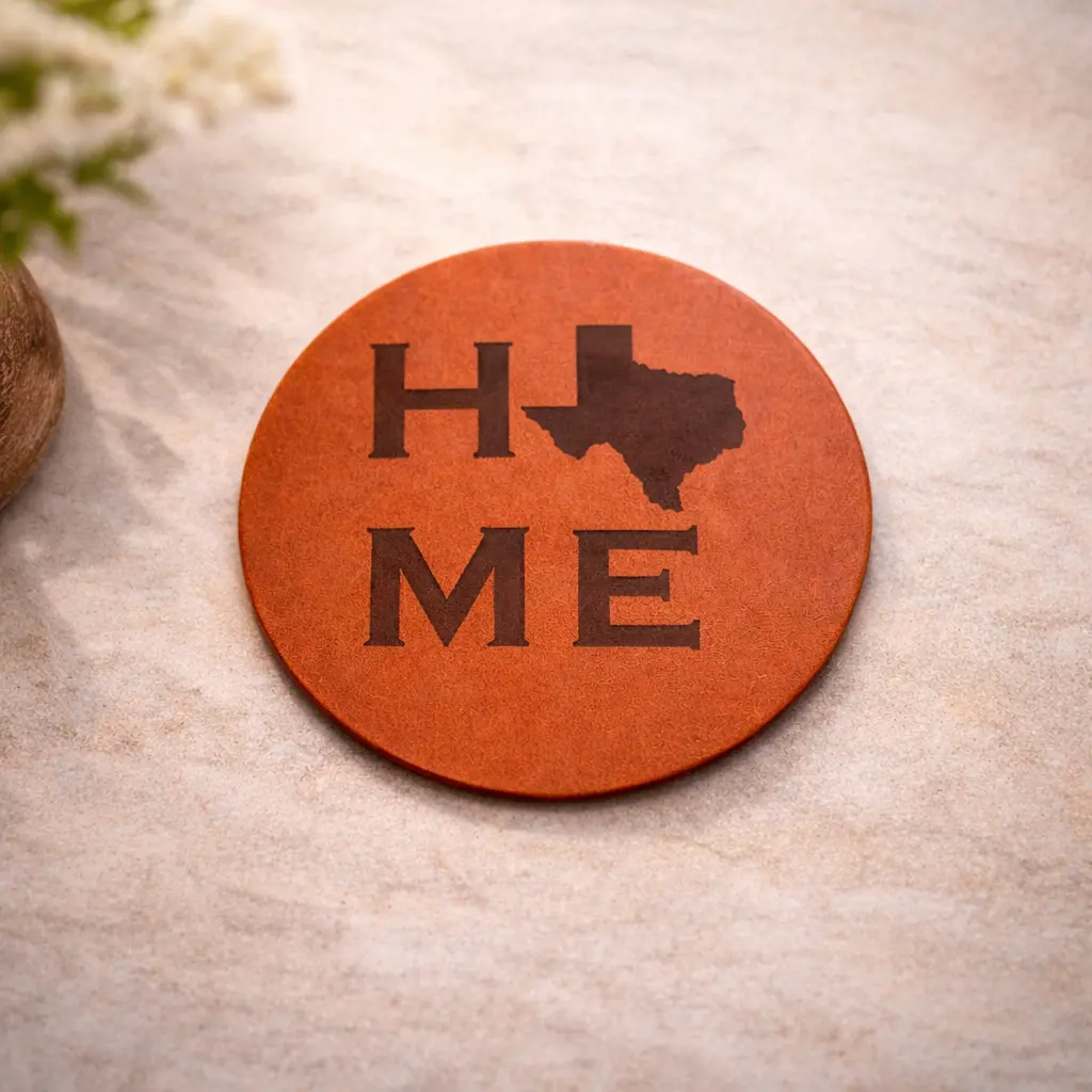Home Leather Coaster - Premium Full-Grain Leather, Laser Engraved