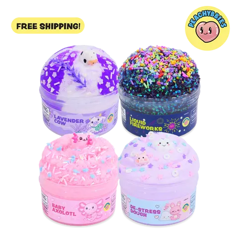 PEACHYBBIES: 4-Pack Bestsellers Slime Bundle - Premium Scented Slimes, ASMR, Stress Relief, Fidget Toys, Cloud Dough, Bingsu, Butter, Cotton Slime - 4oz
