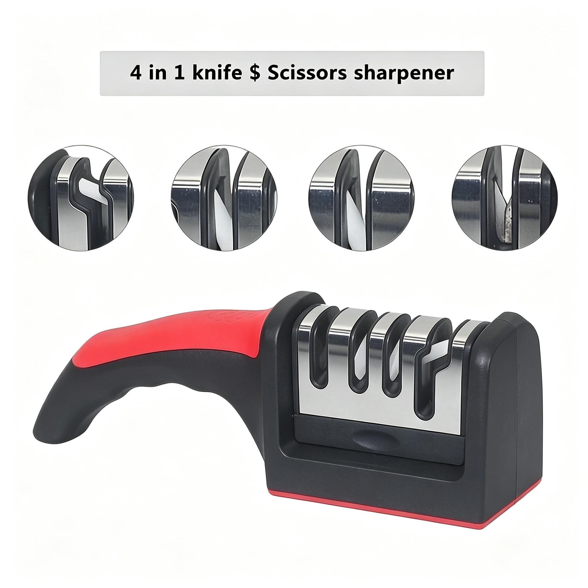 4-Slot Precision Kitchen Knife Sharpener, Professional 4-Stage Ergonomic Sharpening Tool with Anti-Slip Grip – Durable Knife Repair & Restoration Polisher for Stainless Steel, Plastic, Ceramic and Rubber Knives, Ideal Household Kitchen Accessory electric