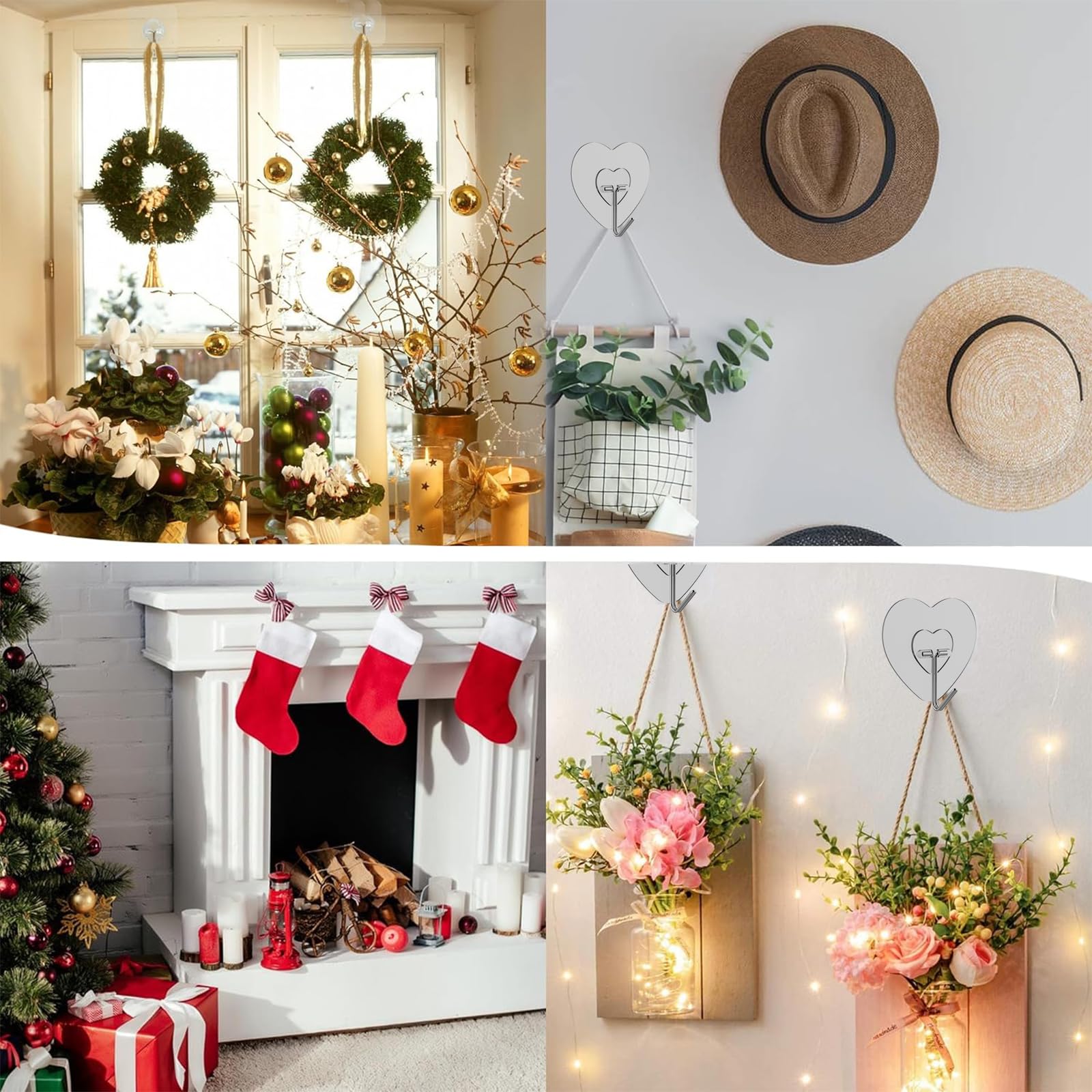 24 Pack Adhesive Heavy Duty Wall Hooks, Towel Coat Hooks Waterproof, Transparent Self Adhesive Sticky Hook for Kitchen Keys Glass Door,No Nail Utility Ceiling Hooks