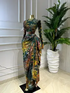 PULKRITU Elegant Women's Printed O-Neck Ruffled Satin Belted Long Prom Dress, Club Sexy Evening Party Outfit Gown, Formal Wear, Female Fashion Music Festival Dress,Romantic Lady Skirt,Graduation Season Dress